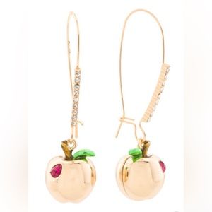 Betsey Johnson Shepherd Hook Gold Apple Earrings